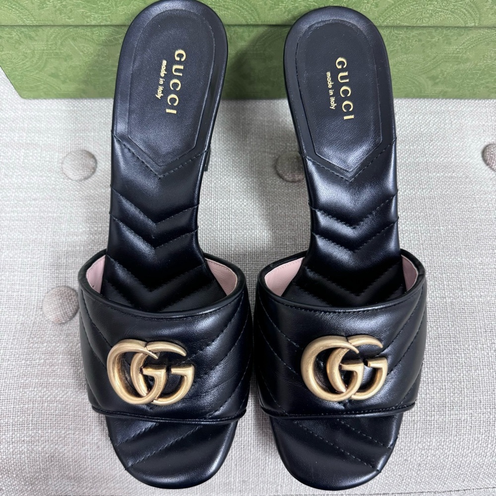 GUCCI • GG QUILTED SLIDE SANDAL, SLIDE, HEEL - NERO - Picture 3 of 6